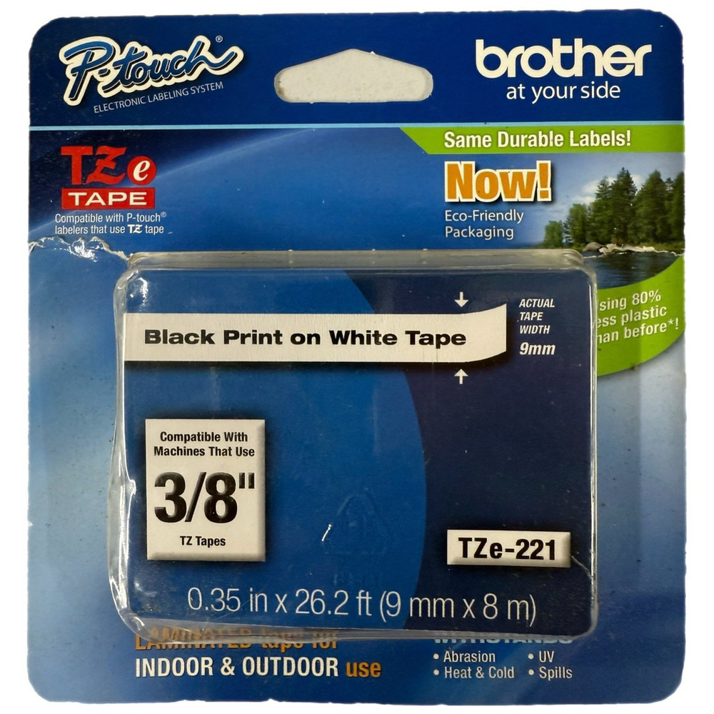 Brother P-Touch TZE221 TZe Standard Adhesive Labeling Tape - Black on White New